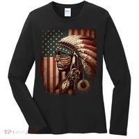 Native American Indian Chief American USA Flag Women's Long Sleeve Shirt thumb 0