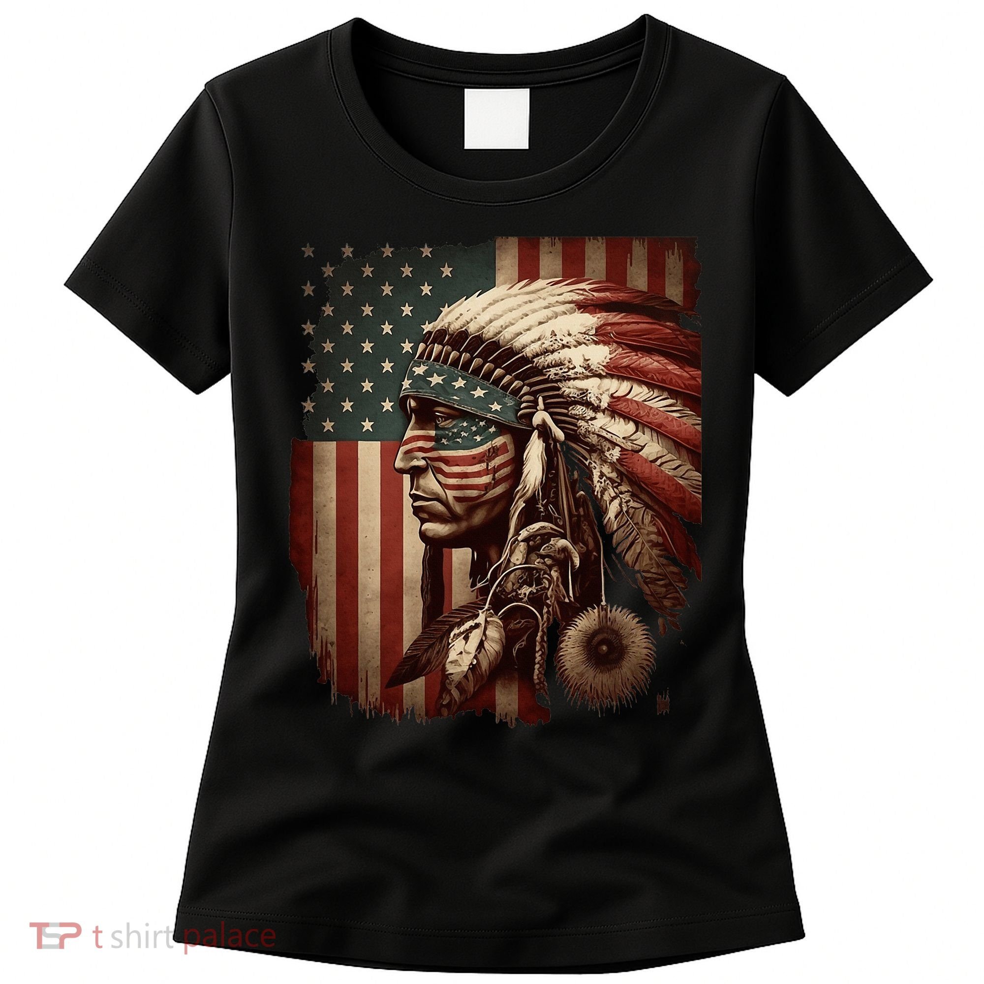 Native American Indian Chief American USA Flag Women's T-Shirt