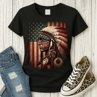 Native American Indian Chief American USA Flag Women's T-Shirt thumb 3