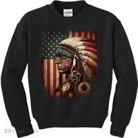 Native American Indian Chief American USA Flag Kids Sweatshirt thumb 0