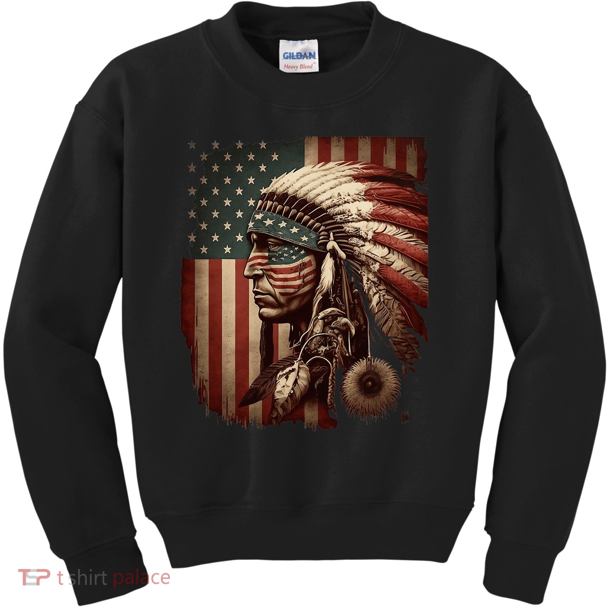 Native American Indian Chief American USA Flag Kids Sweatshirt