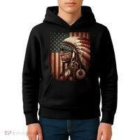 Native American Indian Chief American USA Flag Kids Hoodie thumb 4