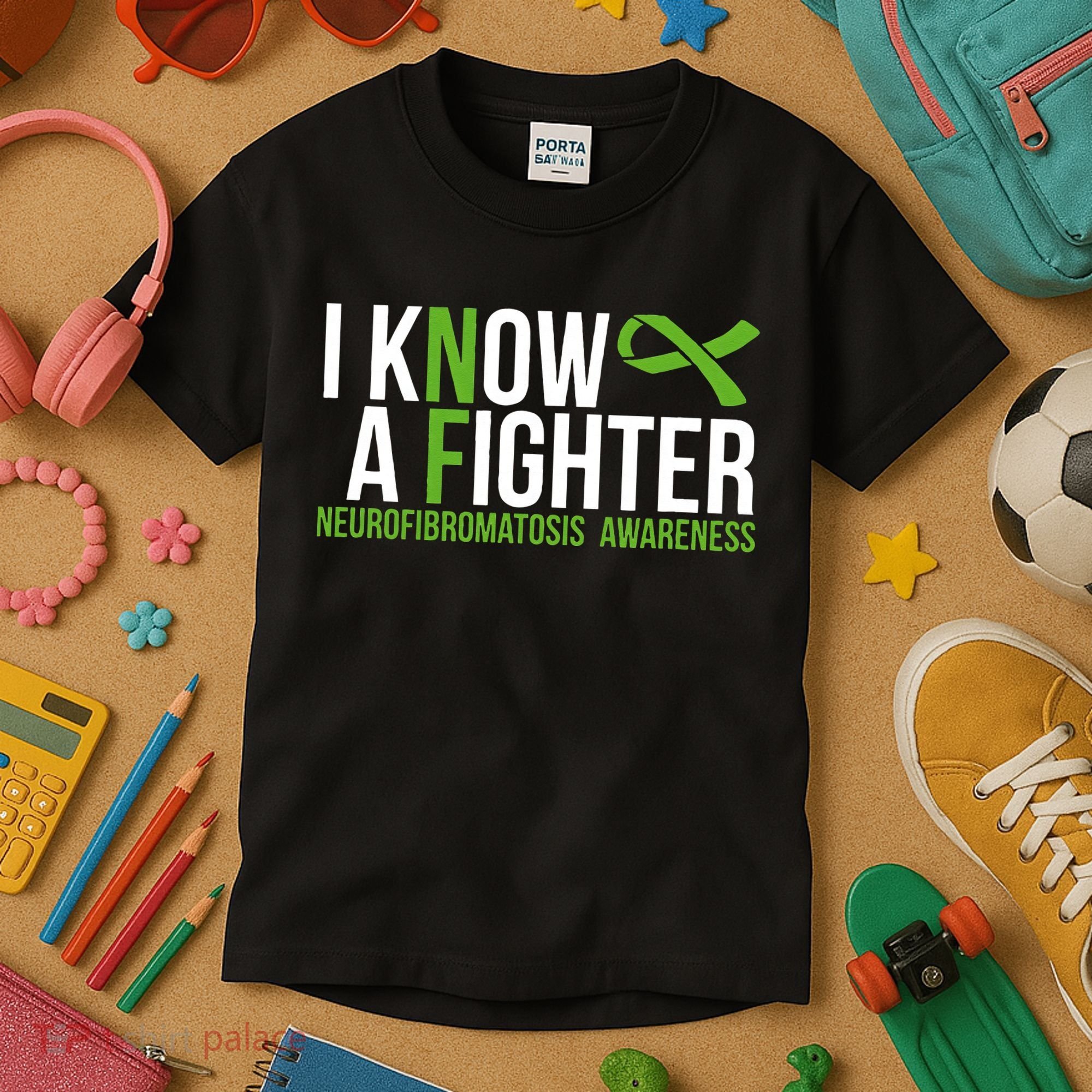 Neurofibromatosis Awareness I know a Fighter Green Ribbon Kids T-Shirt