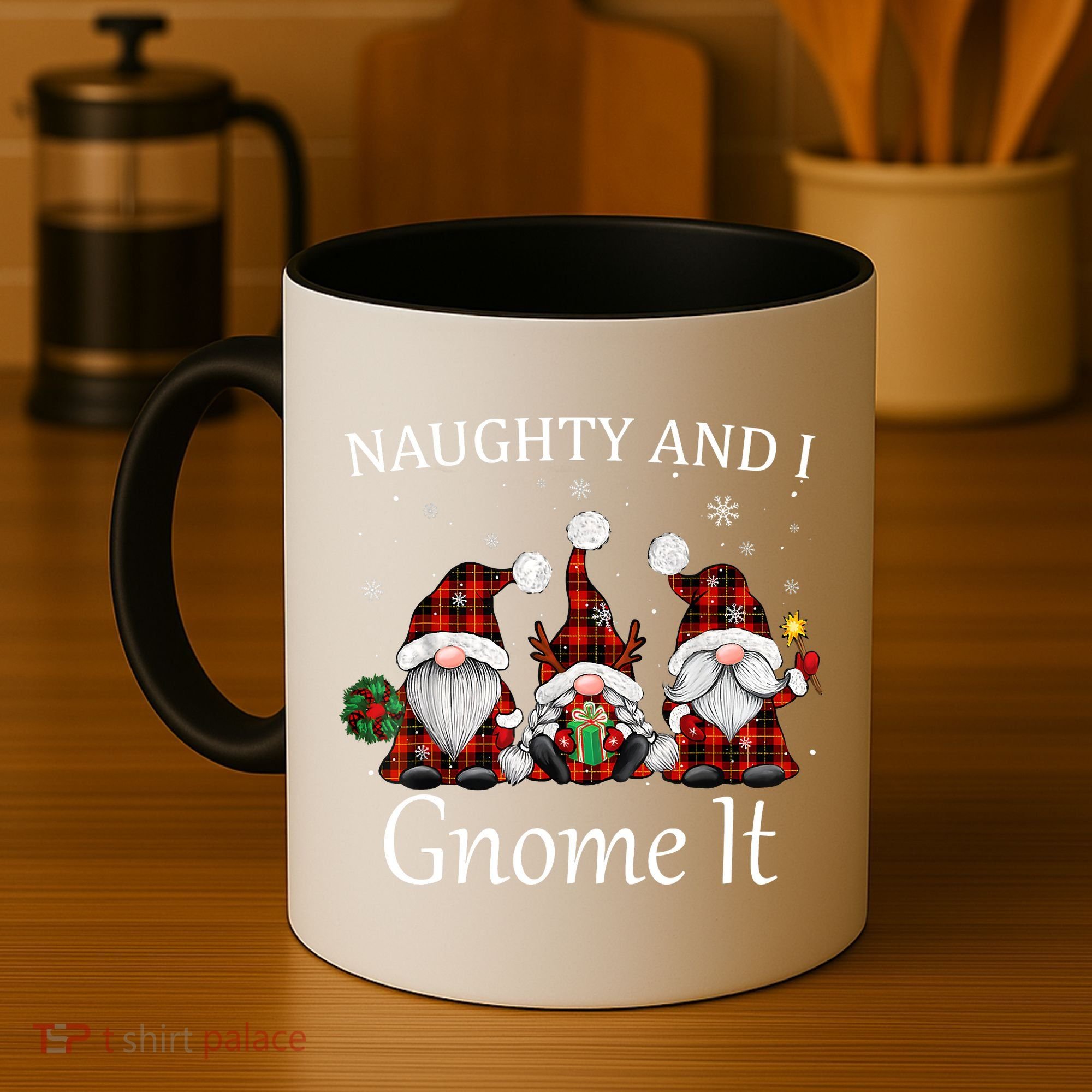 Naughty And I Gnome It Buffalo Red Plaid Christmas Gnomes Coffee Mug