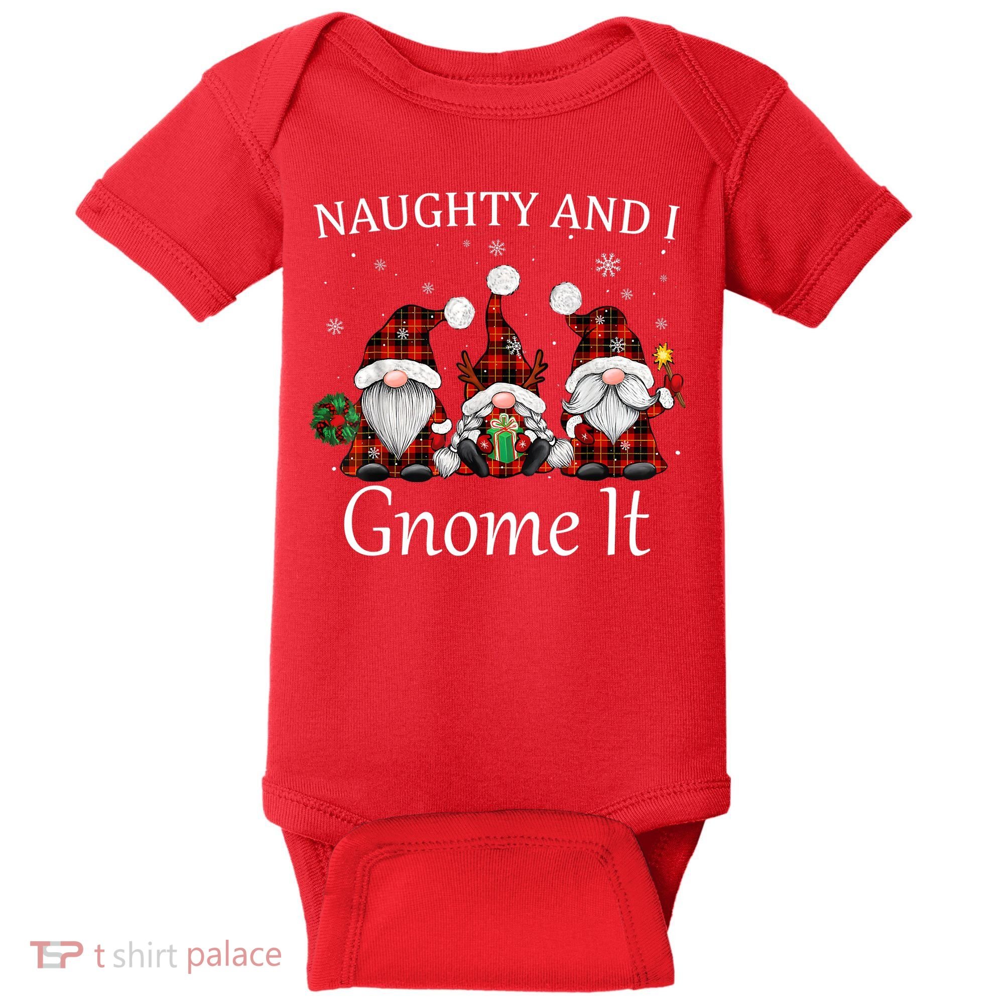 Naughty And I Gnome It Buffalo Red Plaid Christmas Gnomes Baby Bodysuit