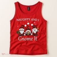 Naughty And I Gnome It Buffalo Red Plaid Christmas Gnomes Tank Top thumb 2