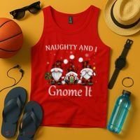Naughty And I Gnome It Buffalo Red Plaid Christmas Gnomes Tank Top thumb 4