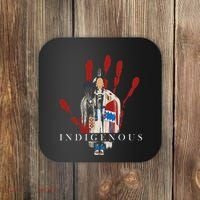 Native American Indigenous Red Hand Indian Blood Themed Coaster thumb 0
