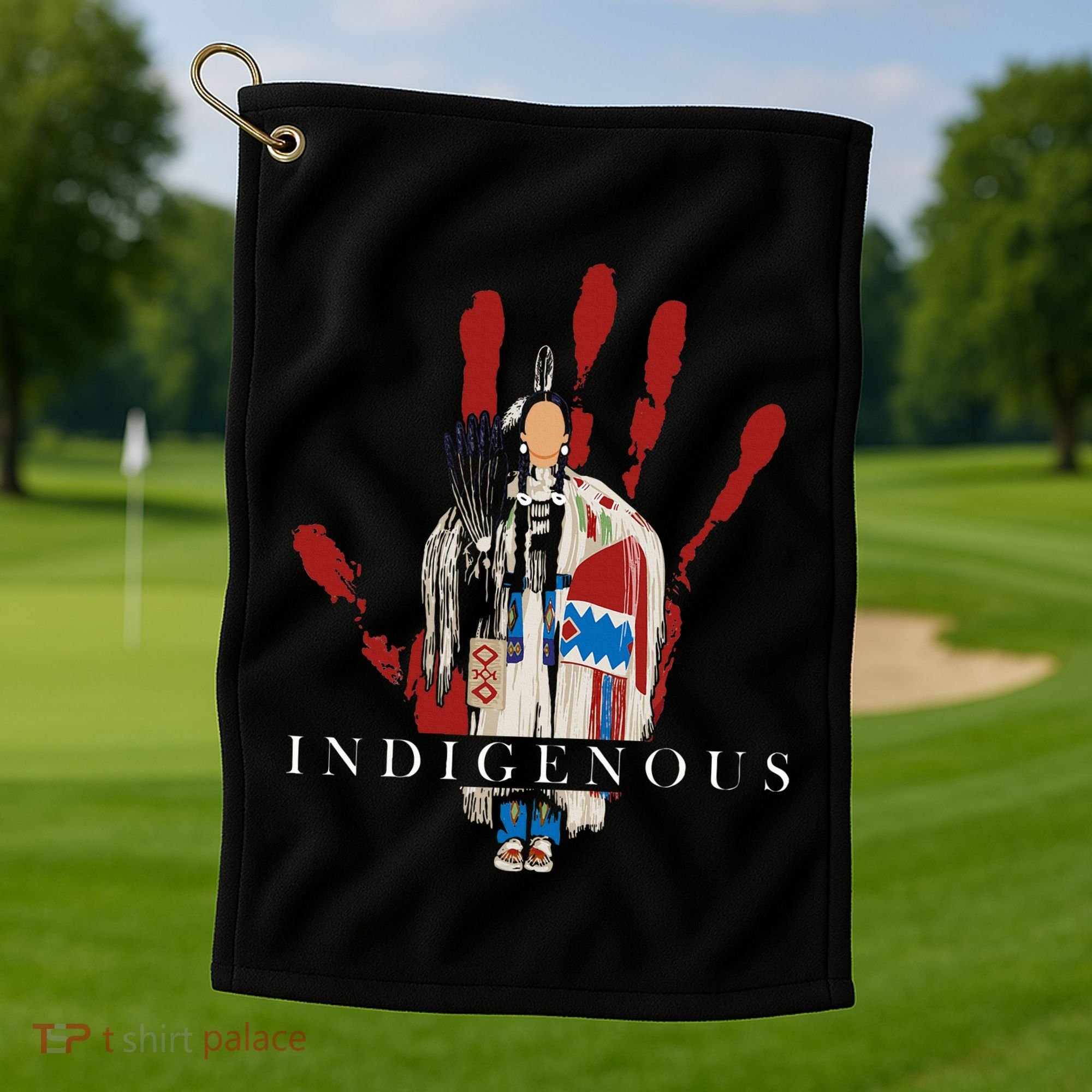 Native American Indigenous Red Hand Indian Blood Themed Golf Towel