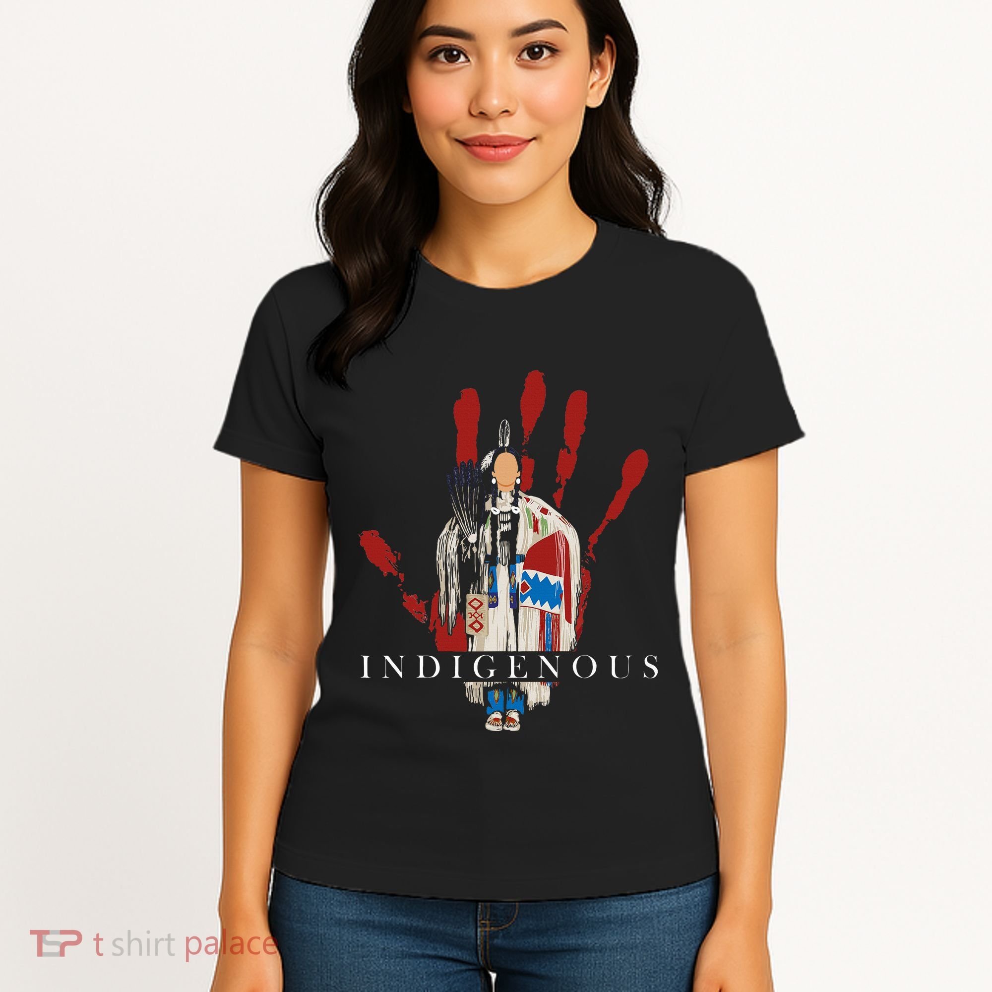 Native American Indigenous Red Hand Indian Blood Themed Women's T-Shirt