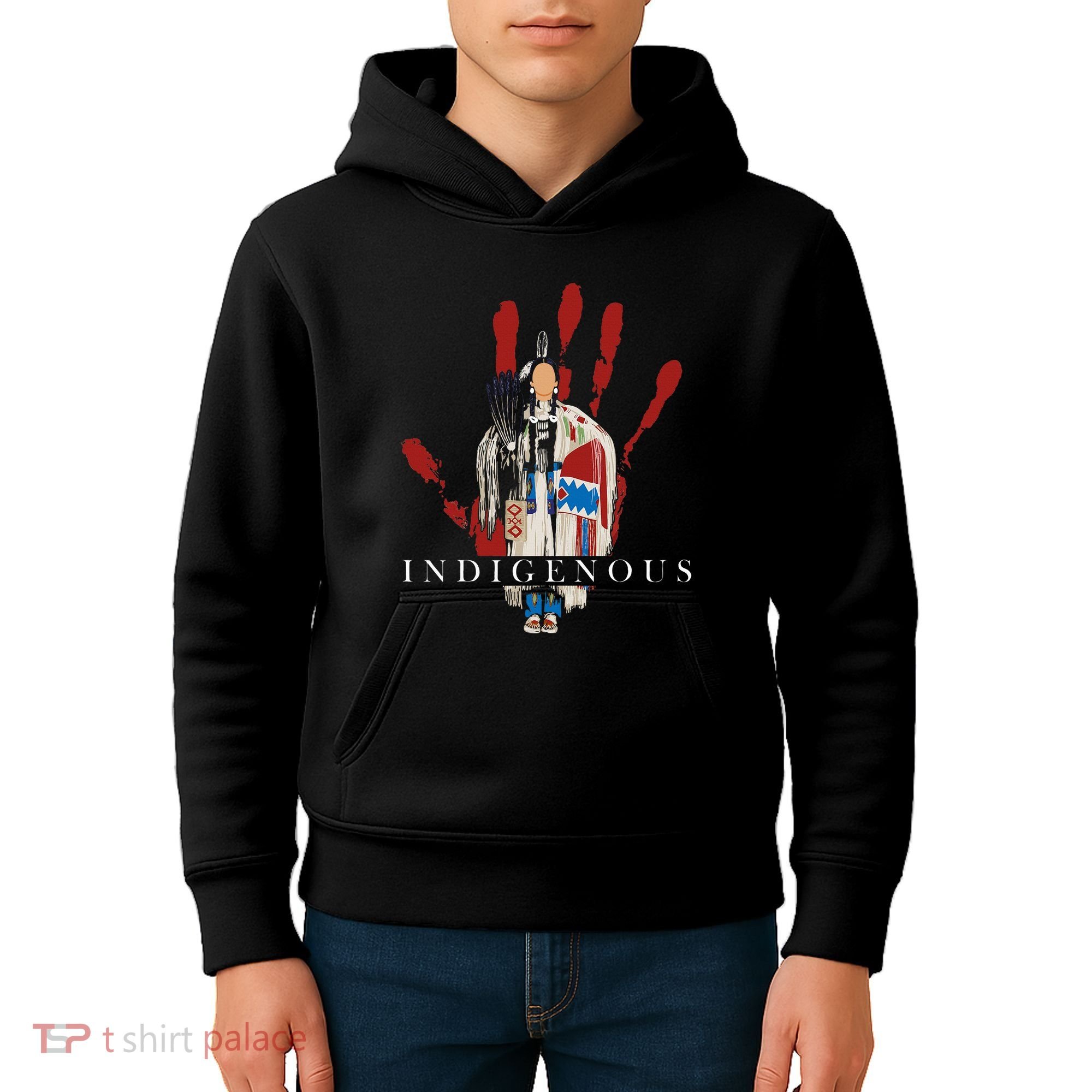 Native American Indigenous Red Hand Indian Blood Themed Kids Hoodie