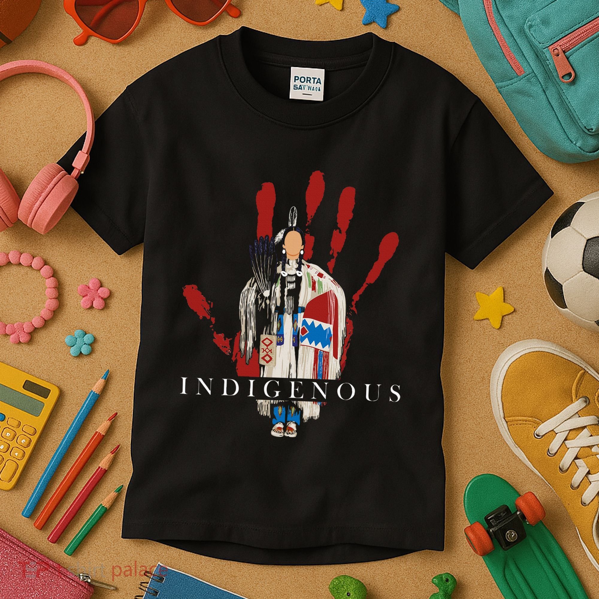 Native American Indigenous Red Hand Indian Blood Themed Kids T-Shirt