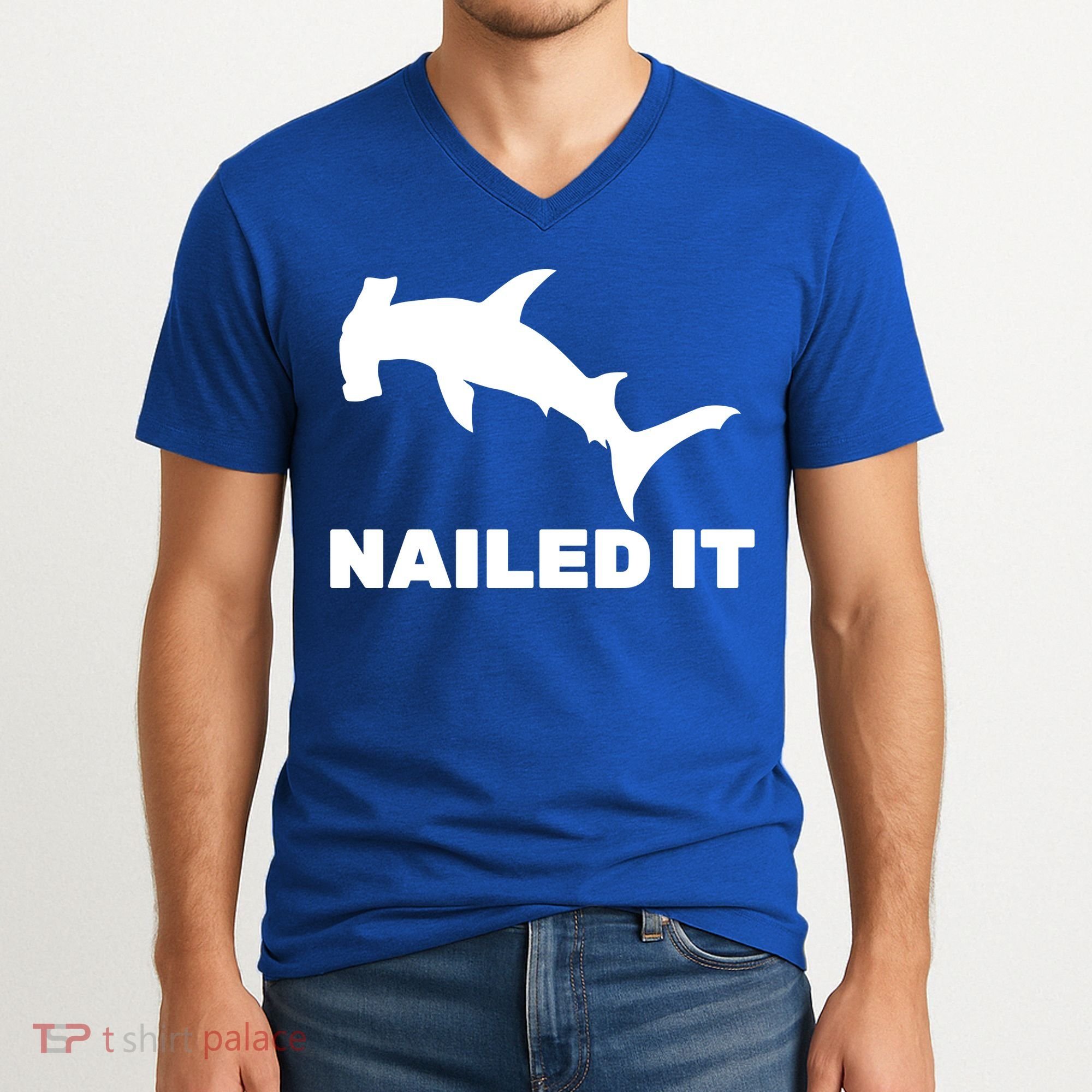 Nailed It Hammerhead Shark V-Neck T-Shirt