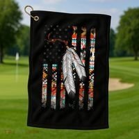 Native American Justice Day  Tribe Feather Flag Golf Towel thumb 1