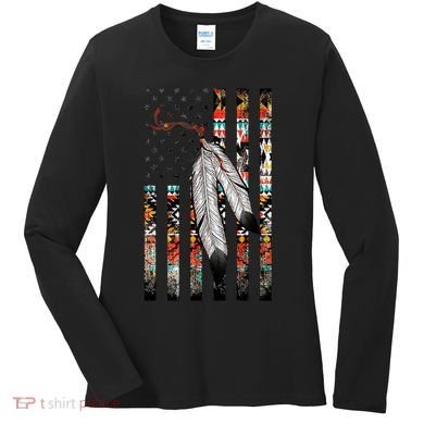 Native American Justice Day  Tribe Feather Flag Women's Long Sleeve Shirt