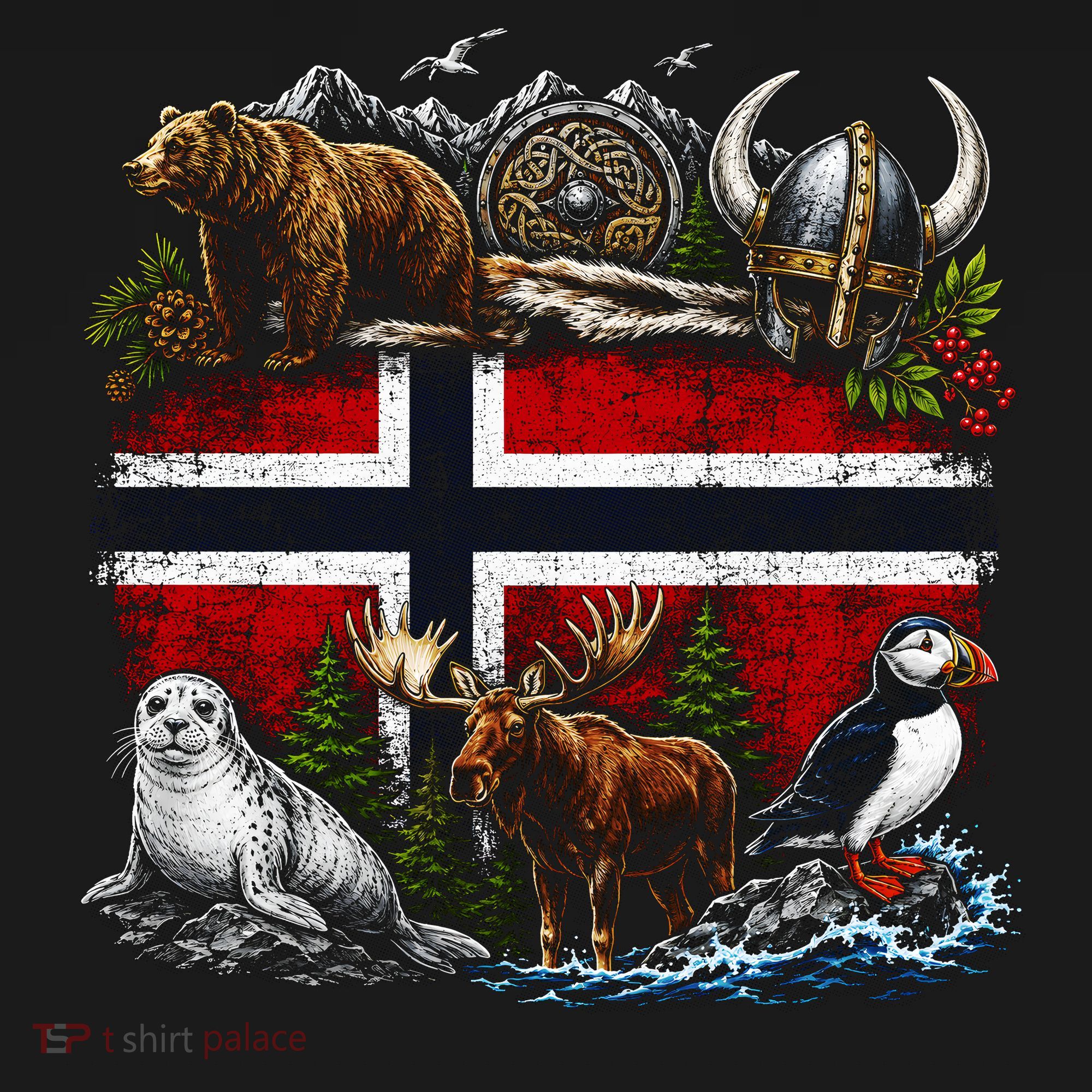 Norway Animal Kingdom Flag T-Shirt