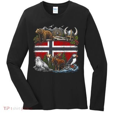 Norway Animal Kingdom Flag Women's Long Sleeve Shirt