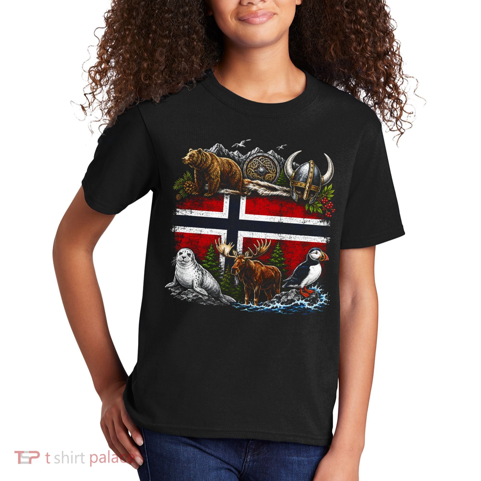 Norway Animal Kingdom Flag Kids T-Shirt