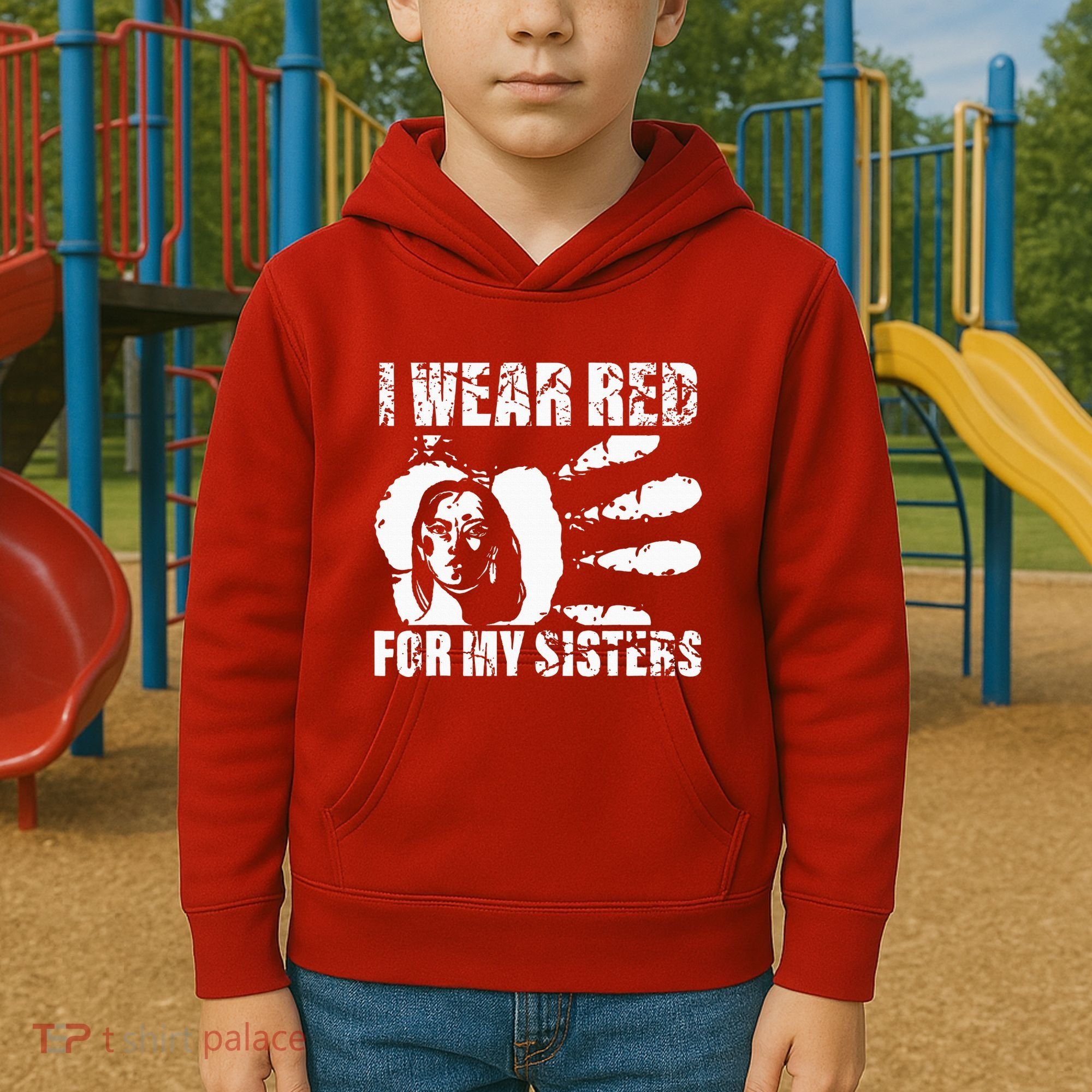 Native America MMIW Awareness I Wear Red For My Sisters Kids Hoodie