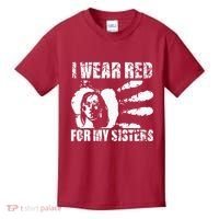 Native America MMIW Awareness I Wear Red For My Sisters Kids T-Shirt thumb 0
