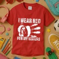 Native America MMIW Awareness I Wear Red For My Sisters Kids T-Shirt thumb 3