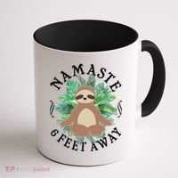 Namaste 6 Feet Away Meditating Sloth Coffee Mug thumb 1