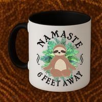 Namaste 6 Feet Away Meditating Sloth Coffee Mug thumb 2