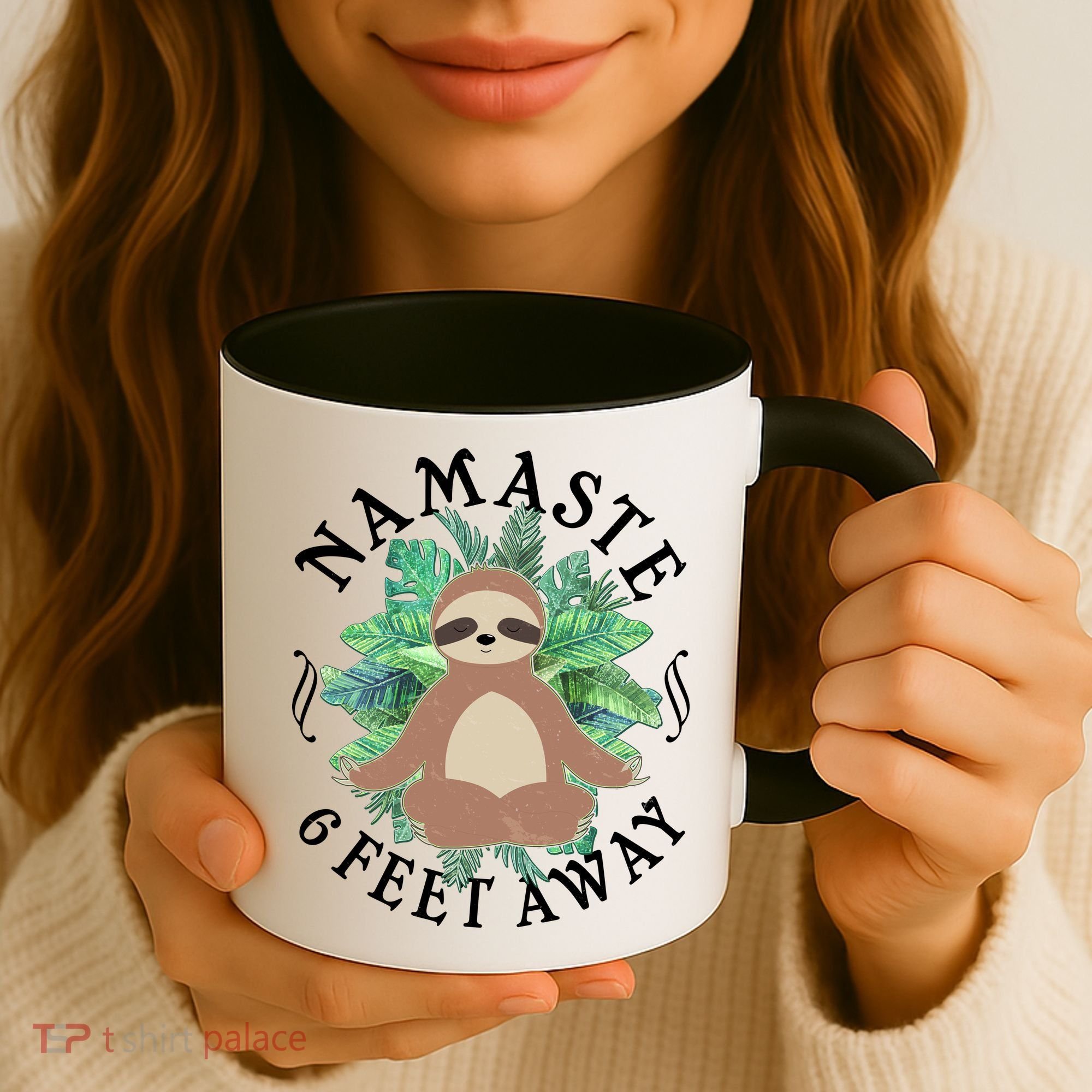 Namaste 6 Feet Away Meditating Sloth Coffee Mug