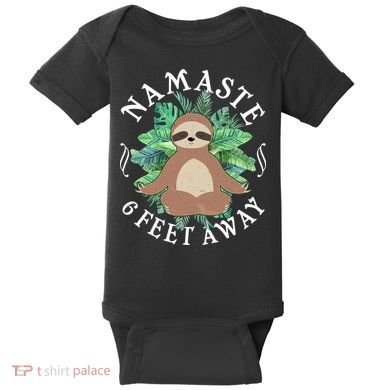 Namaste 6 Feet Away Meditating Sloth Baby Bodysuit