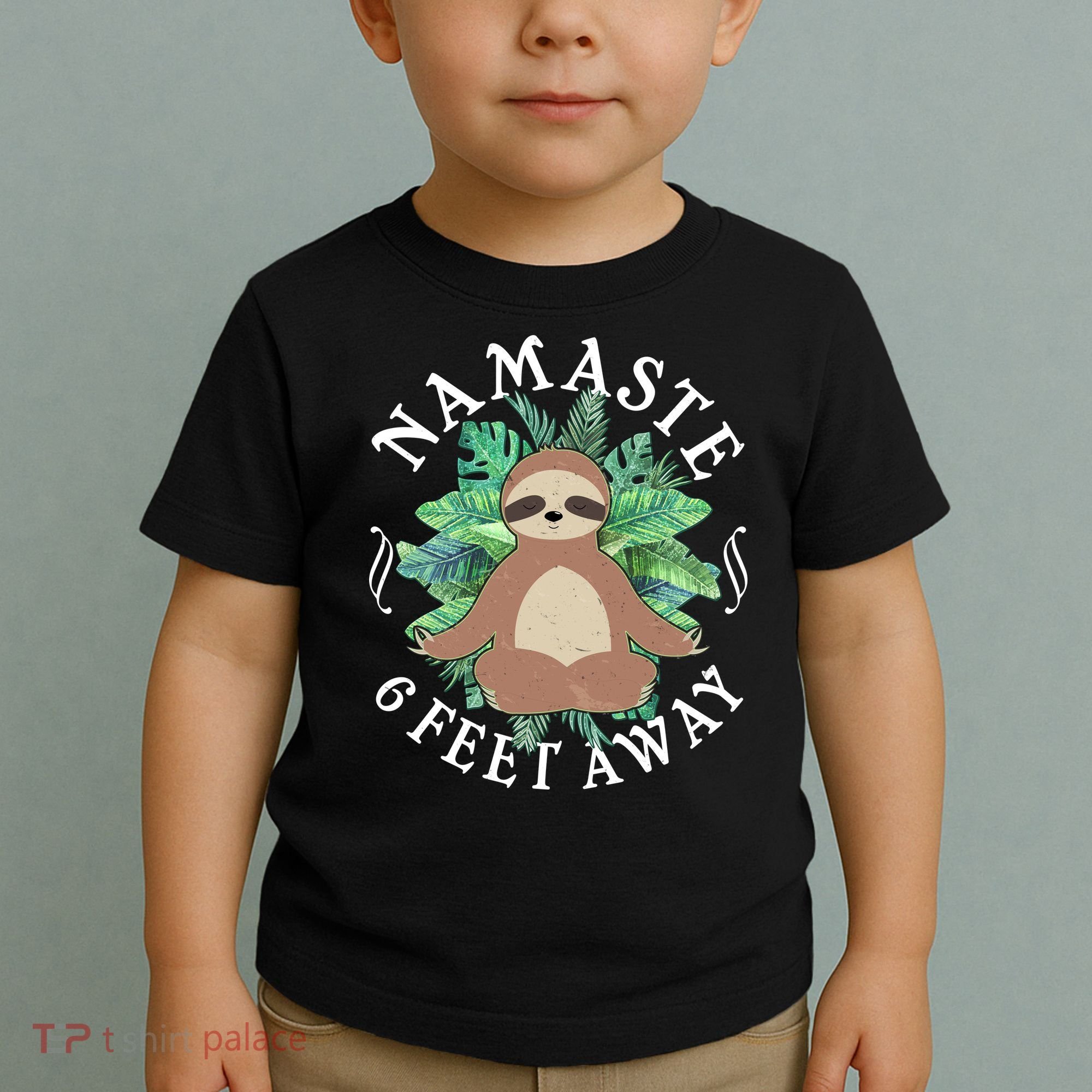 Namaste 6 Feet Away Meditating Sloth Toddler T-Shirt