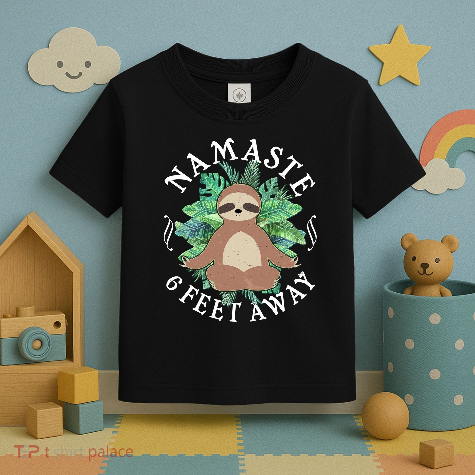 Namaste 6 Feet Away Meditating Sloth Toddler T-Shirt