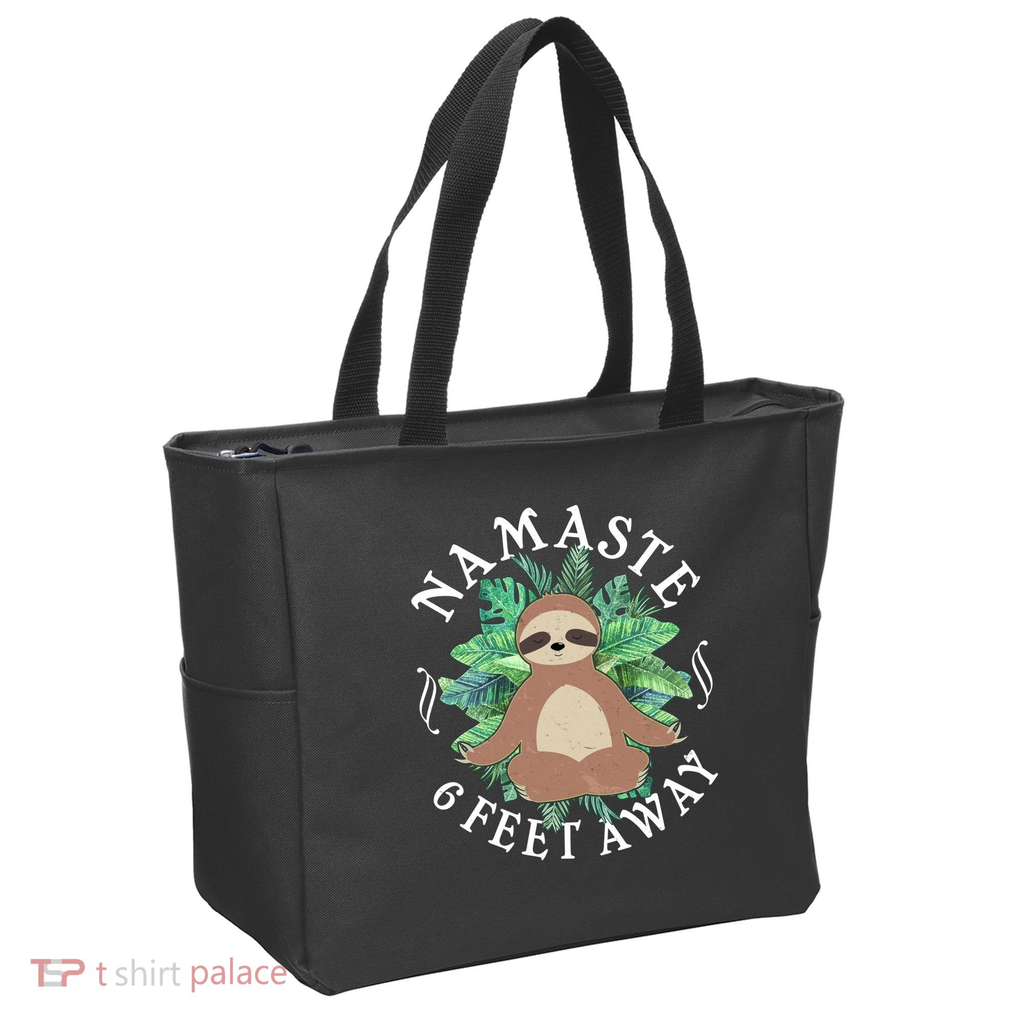 Namaste 6 Feet Away Meditating Sloth Tote Bag