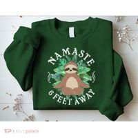 Namaste 6 Feet Away Meditating Sloth Sweatshirt thumb 2