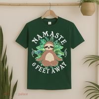 Namaste 6 Feet Away Meditating Sloth T-Shirt thumb 2