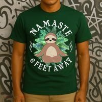 Namaste 6 Feet Away Meditating Sloth T-Shirt thumb 3