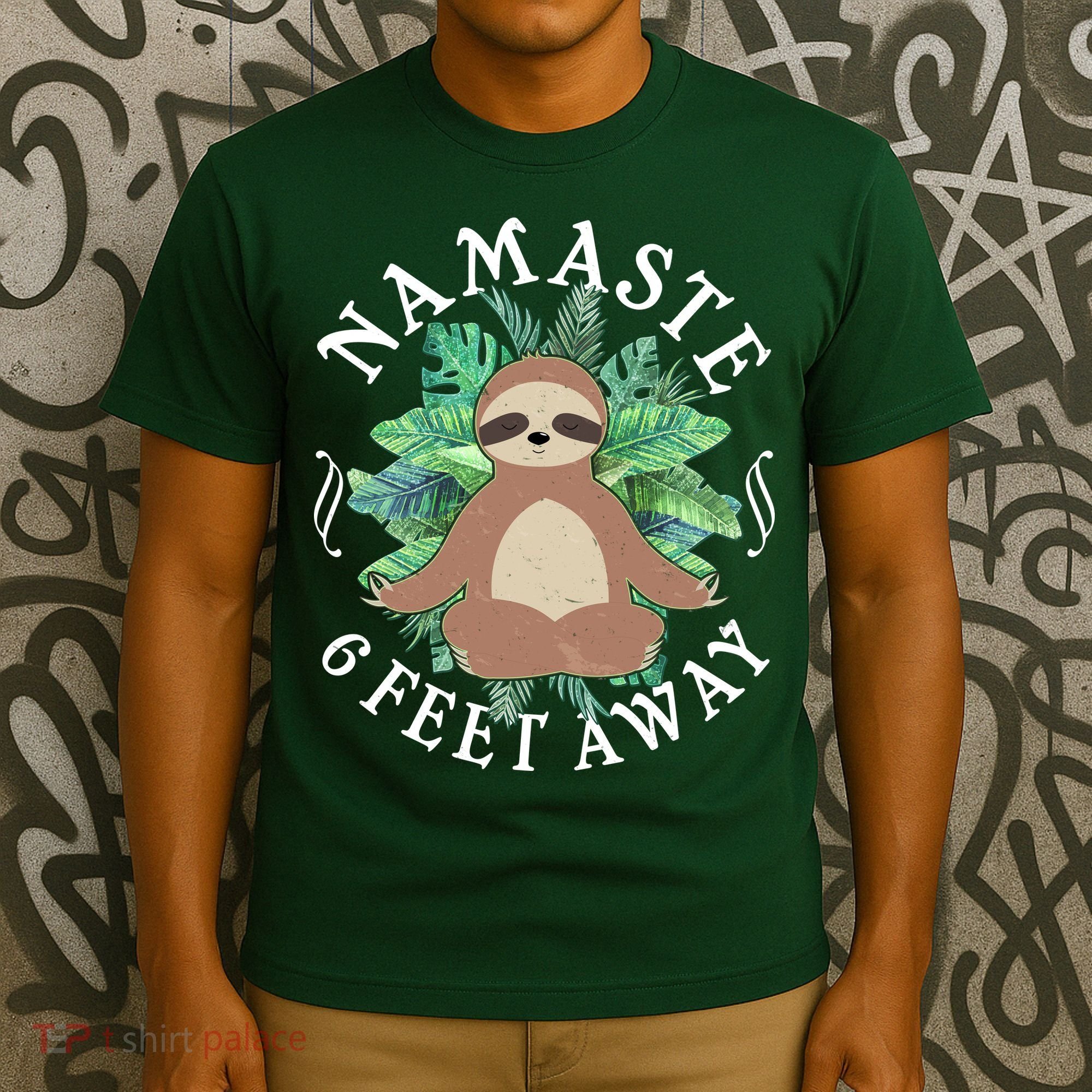 Namaste 6 Feet Away Meditating Sloth T-Shirt