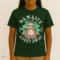 Namaste 6 Feet Away Meditating Sloth T-Shirt thumb 4