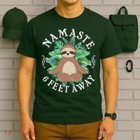 Namaste 6 Feet Away Meditating Sloth T-Shirt thumb 6