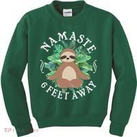 Namaste 6 Feet Away Meditating Sloth Kids Sweatshirt thumb 0