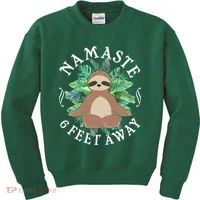 Namaste 6 Feet Away Meditating Sloth Kids Sweatshirt thumb 0
