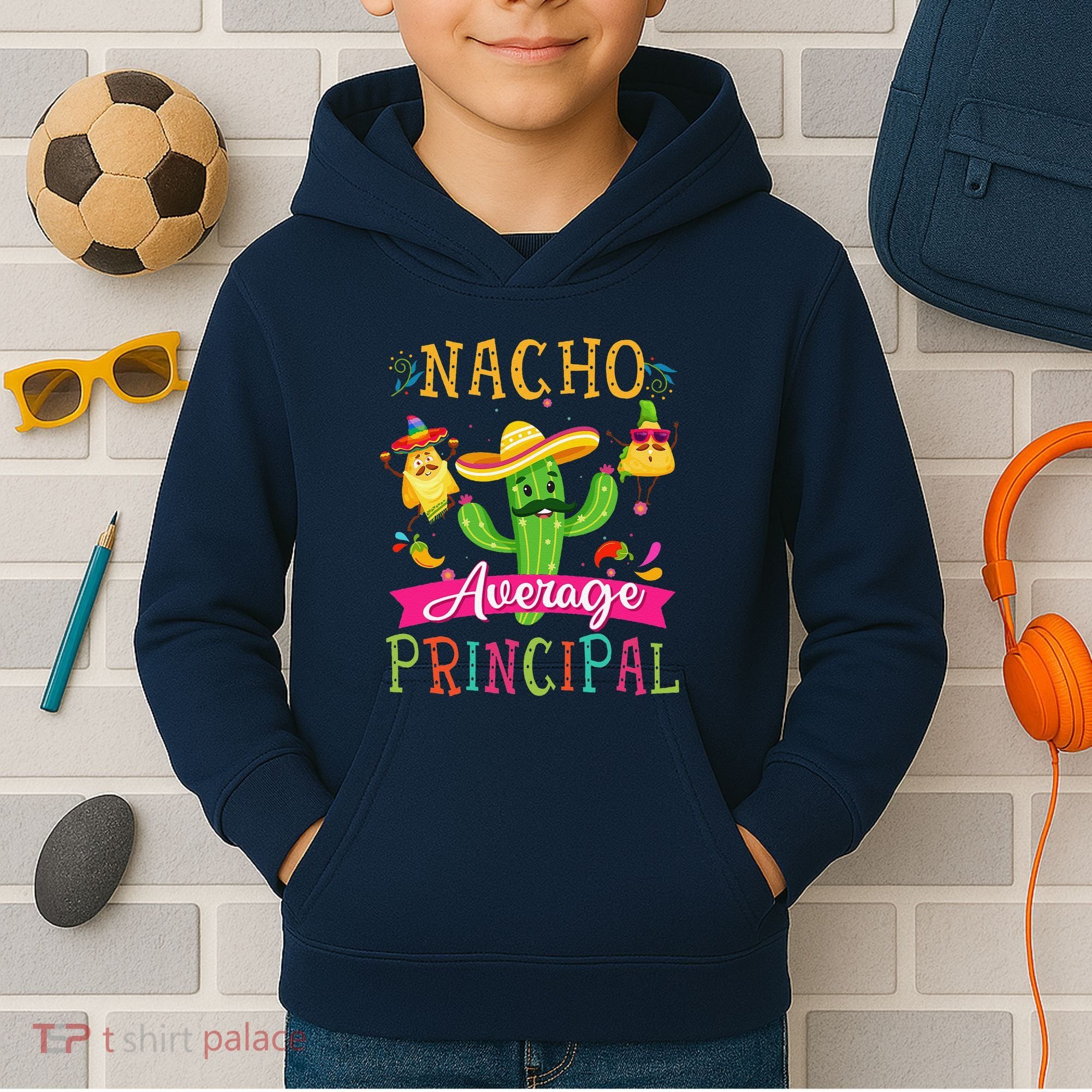 Nacho Average Principal Funny Mexican Cactus Cinco De Mayo Kids Hoodie