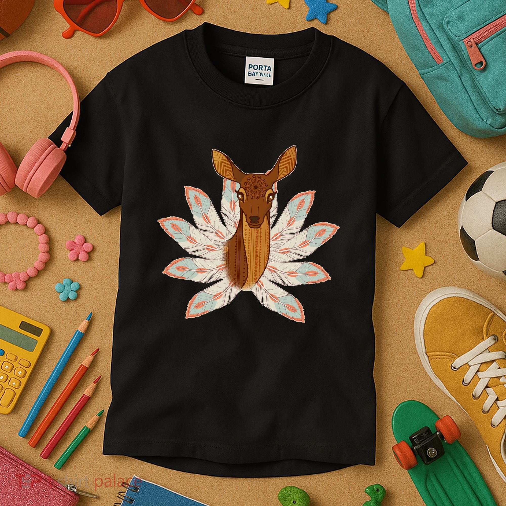Native American Pattern Totem Deer Kids T-Shirt