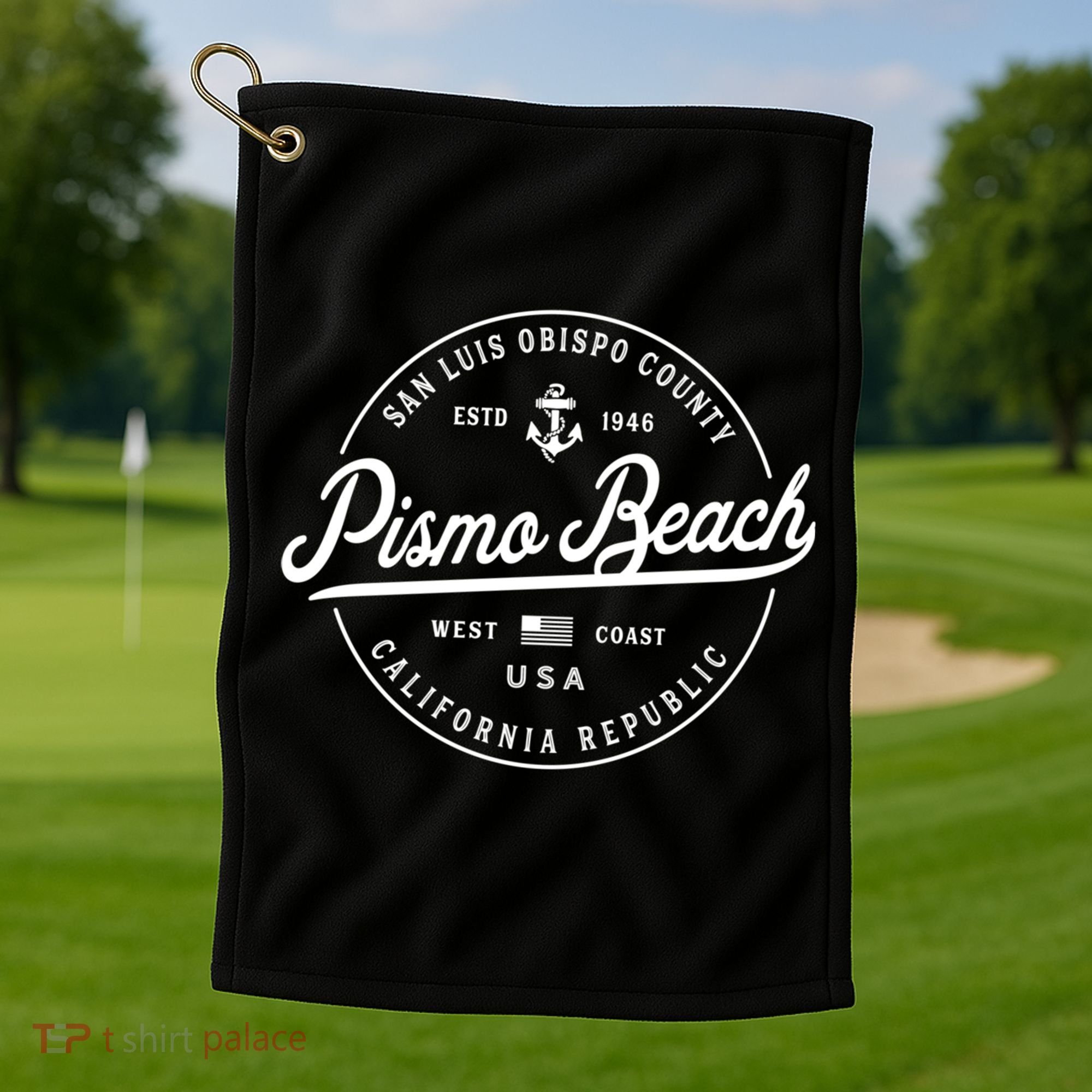 Nautical Anchor Pismo Beach California Travel Vacation Gift Golf Towel