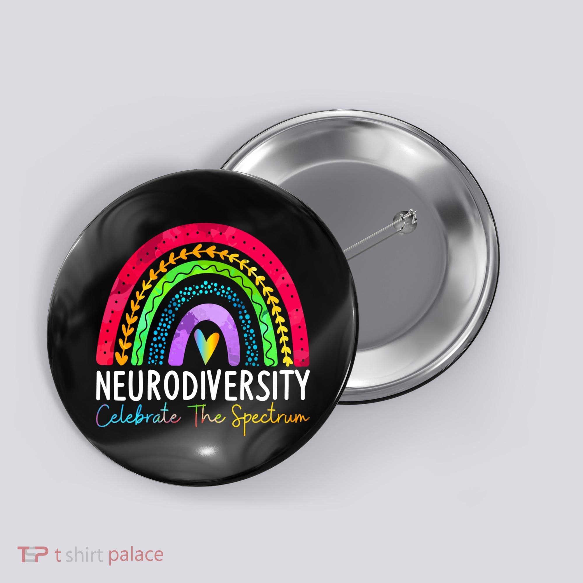 Neurodiversity Autism Spectrum ASD ADHD Rainbow Boho Button