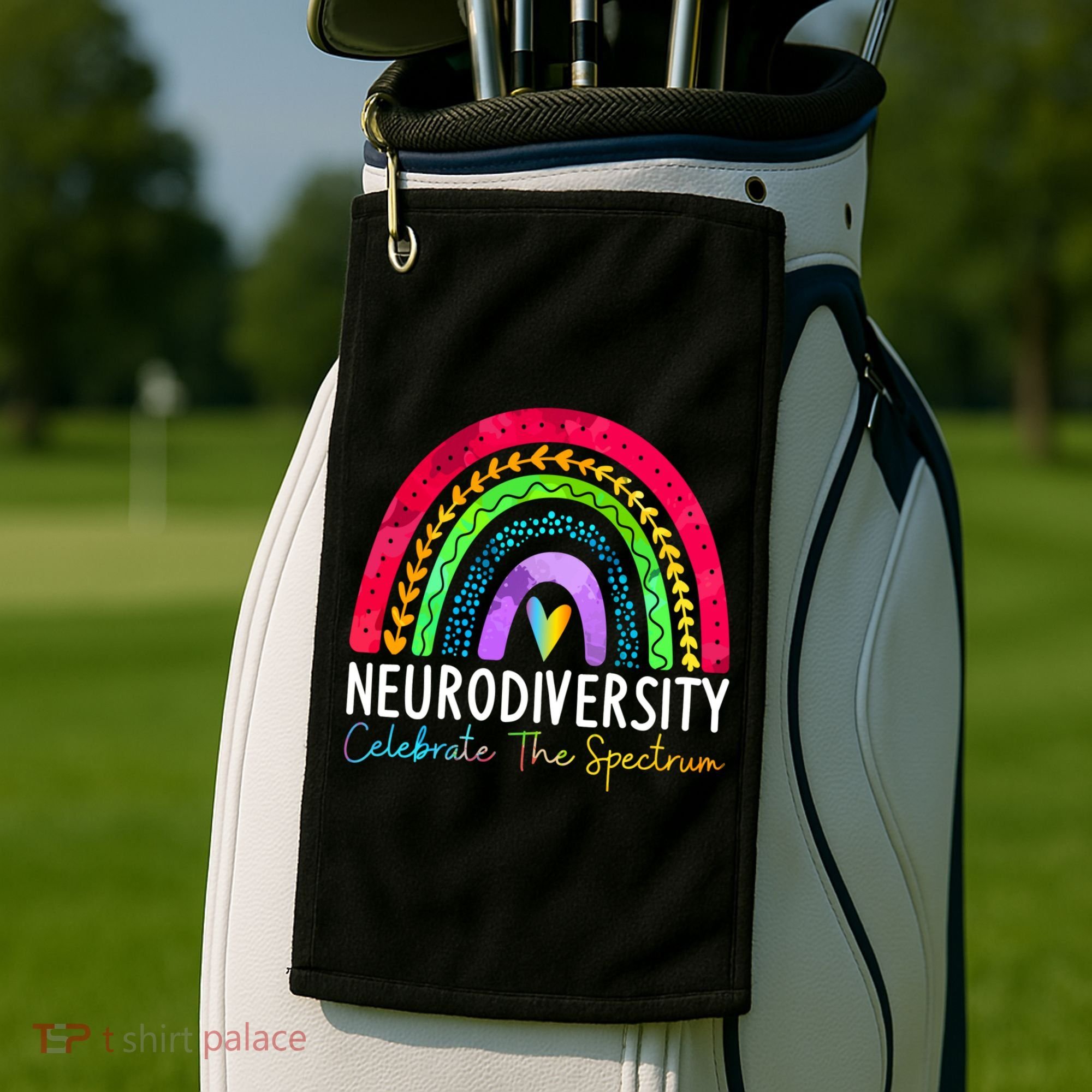 Neurodiversity Autism Spectrum ASD ADHD Rainbow Boho Golf Towel