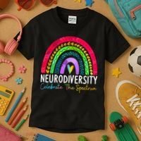Neurodiversity Autism Spectrum ASD ADHD Rainbow Boho Kids T-Shirt thumb 3