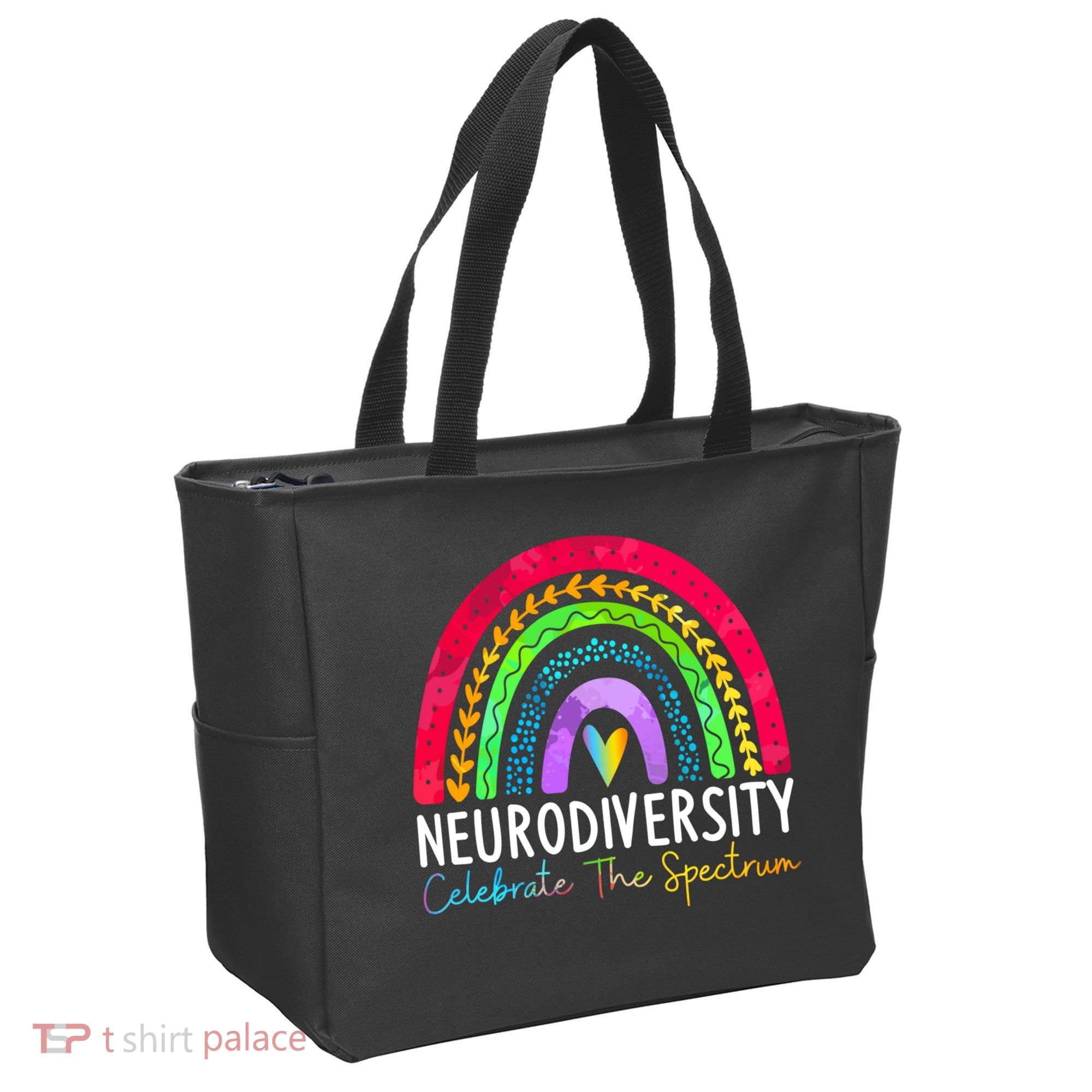 Neurodiversity Autism Spectrum ASD ADHD Rainbow Boho Tote Bag
