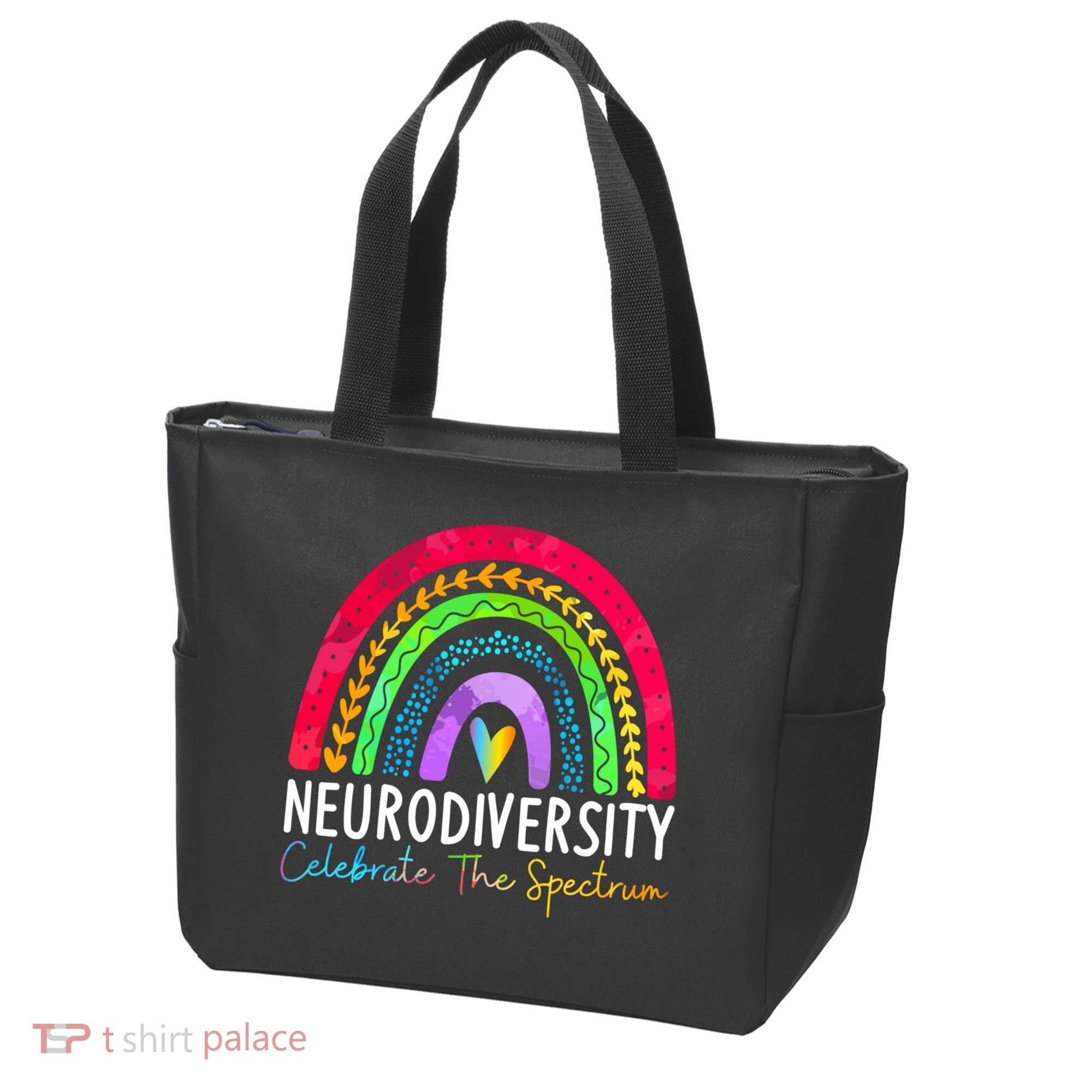 Neurodiversity Autism Spectrum ASD ADHD Rainbow Boho Tote Bag