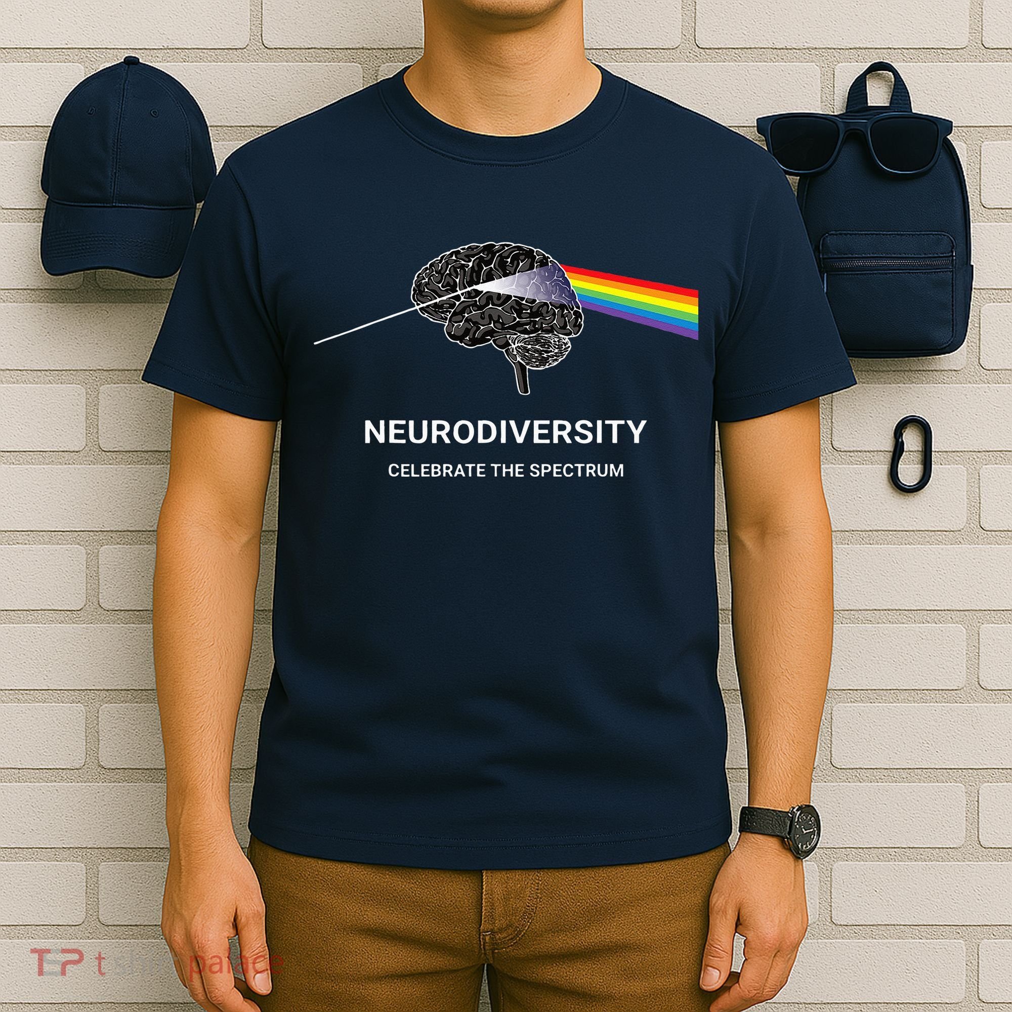 Neurodiversity Autism Spectrum ASD ADHD Rainbow Brain T-Shirt