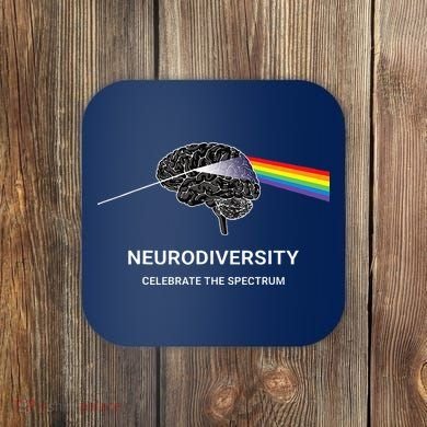 Neurodiversity Autism Spectrum ASD ADHD Rainbow Brain Coaster
